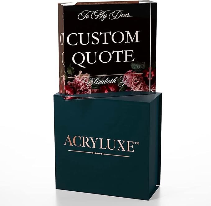 Personalized Gifts, Custom Quote Block Letter Board,Crystal-Clear Acrylic with Gift Box,17 Styles, Holiday and Christmas Gift for Mom, Dad, Girlfriend, Him or Her, Husband, Wife (4"x4, Floweret)