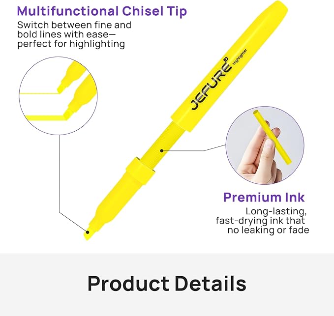 JEFURE 36 Pcs Highlighters, Chisel Tip, yellow Bible Highlighters Bulk - Quick Dry, Ideal for Studying, Note-Taking, School Supplies for Teachers