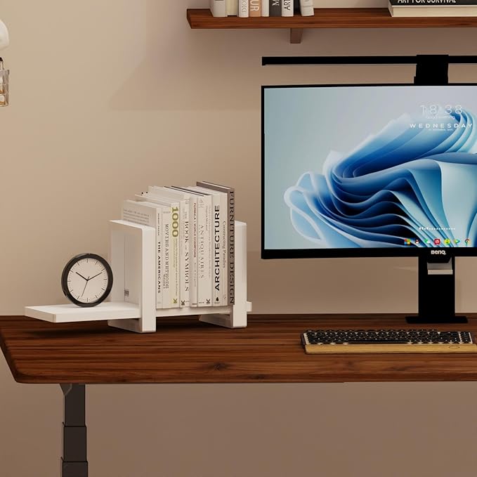 Adjustable Desktop Bookshelf, Retro Tabletop Bookshelf, Desk Shelf for Top of Desk in Living Room, Home, Office, Perfect for Magazine, Books, Cookbooks, No Tools Required to Assemble (White)