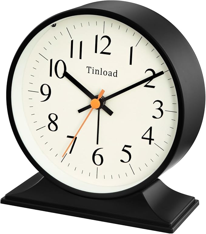 4.5"Retro Analog Alarm Clock,Vintage decor , Super Silent Non Ticking Small Clock with Manual Light, Snooze, Battery Operated, for Bedroom, Living Room, Office,Nightstand, Bedside, Desk ,Table(Black)