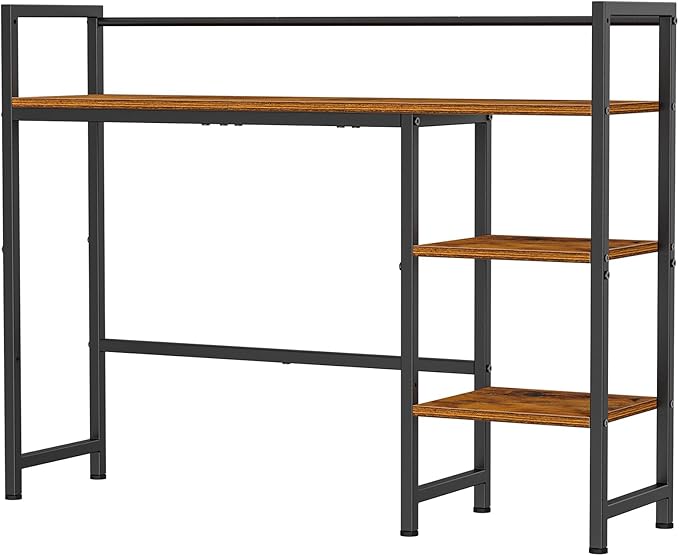 Snughome Desk Shelf, 38.6" Desktop Organizer Shelf, Desk Hutch for Computer Monitor, 4 Tier Desk Display Rack, Wood Desktop Bookshelf Storage Rack for Home Office Dorm, Rustic Brown