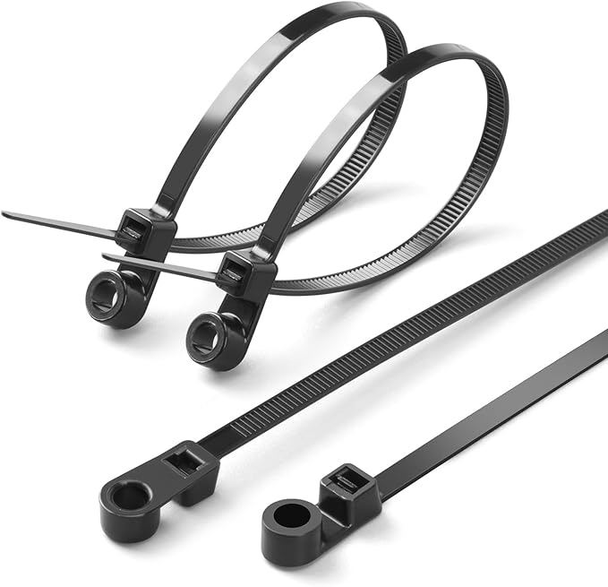 XINGO 100PCS 8 inch Zip Ties with Screw Hole, 40lbs Mountable head Cable Tie, Multipurpose Heavy Duty Nylon Zip Tie for Indoor & Outdoor Use (Black)