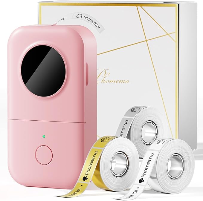 Phomemo D30 Label Maker with 3 Roll Papers - White/Clear/Gold Labels, Portable Handheld Bluetooth Mini Label Printer, Multiple Templates Fonts Icon, Thermal Small Label Printer Rechargeable
