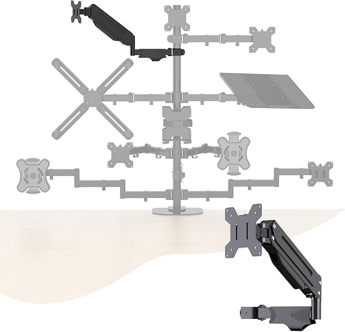 Pholiten Single Monitor Arm, Gas Type Display Arm, Double Articulated, 35MM Pole Mount, Supports 13-32Inches, Load Capacity 22.0 lbs, VESA 75-100mm MD8411DB