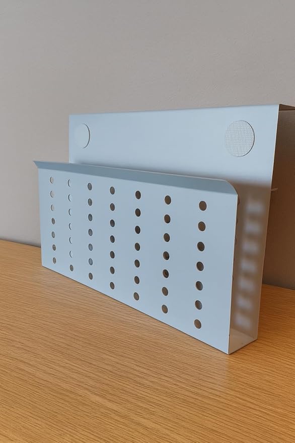 Desk Side Mount Laptop Holder (White) - No Drill Steel Hanging Organizer for Office & Home - Under Desk Storage