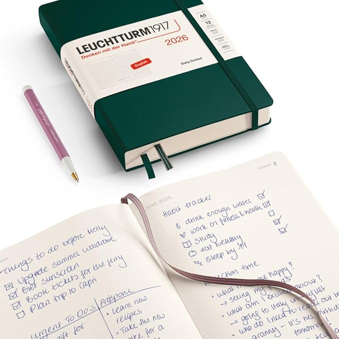 LEUCHTTURM1917 - Daily Planner 2026, Hardcover, Medium (A5), Dotted, Black (Jan 1 - Dec 31, 2026)