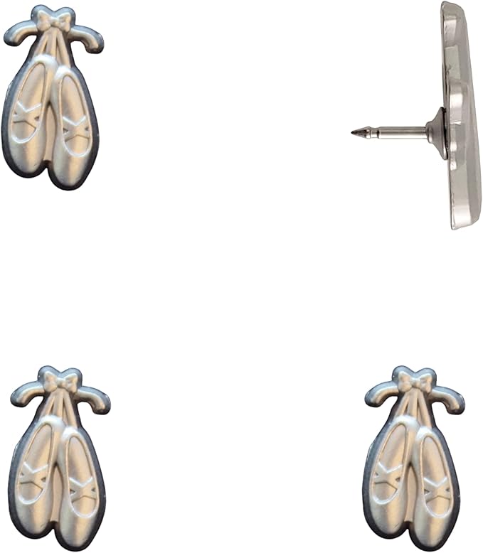 Ballet Slipper Push Pins - Silver Ballet Slippers Map Pins for Cork Boards, Maps, or Lapel Use - Designed in USA - Set of 4