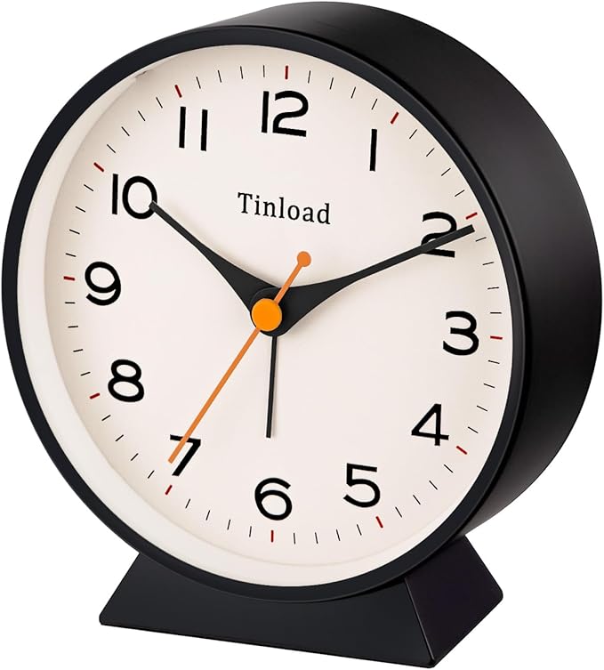 4.5" Battery Operated Retro Analog Alarm Clock, Small Silent Bedside Desk Clock,Lighted on Demand, Battery Operated, Snooze, for Living Room, Bedroom, Bedside, Desk(Black)