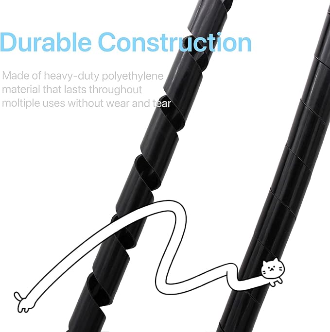 CSZD Spiral Cable Wrap,10ft – 1/4 inch Spiral Wire Wrap Cord Covers Bundle Sleeve Hose for PC TV Computer Electrical Wire Organizer,Tangle Stop Cord Cover and Detangler,Black