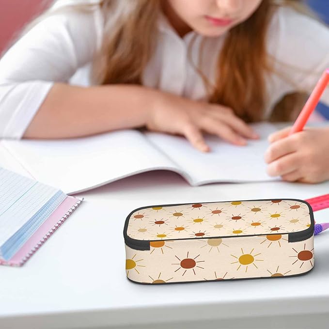 Golden Sun Pencil Case Sunny Dots Boho Summer Pencil Bag Pouch Box Organizer for College School Students Boy Girl