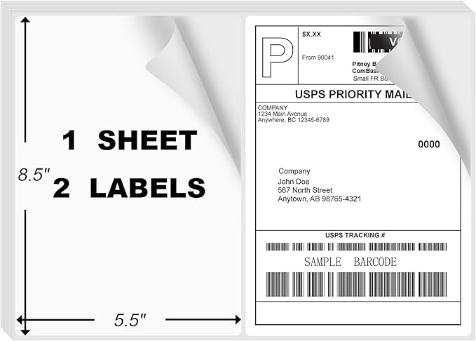 NefLaca 8.5" x 5.5" Half Page Self Adhesive Shipping Label, Compatible Laser & Inkjet Printers, White, 2 Labels Per Sheet(4000 Sheet Total 8000 Labels)