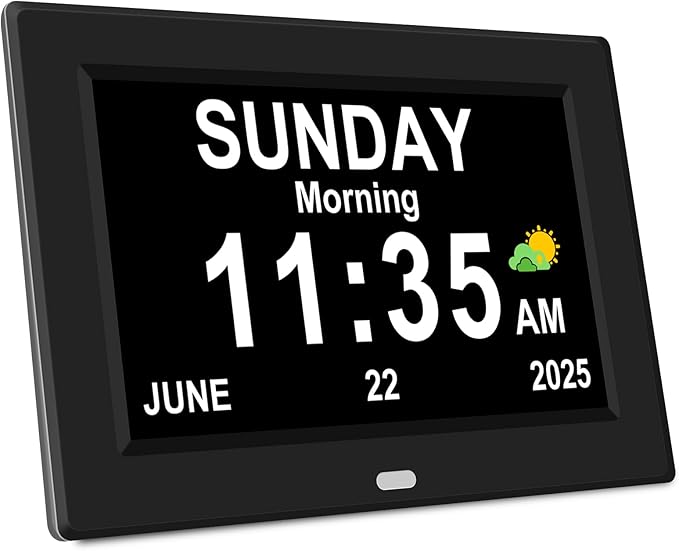 8‘’ Digital Calendar Day Clock, Gifts for People with Dementia Alzheimers, Large Display Alarms Clock for Seniors Electric Clocks with Date Day of Week 12 Alarms 4 Colors Auto DST/Dimmer