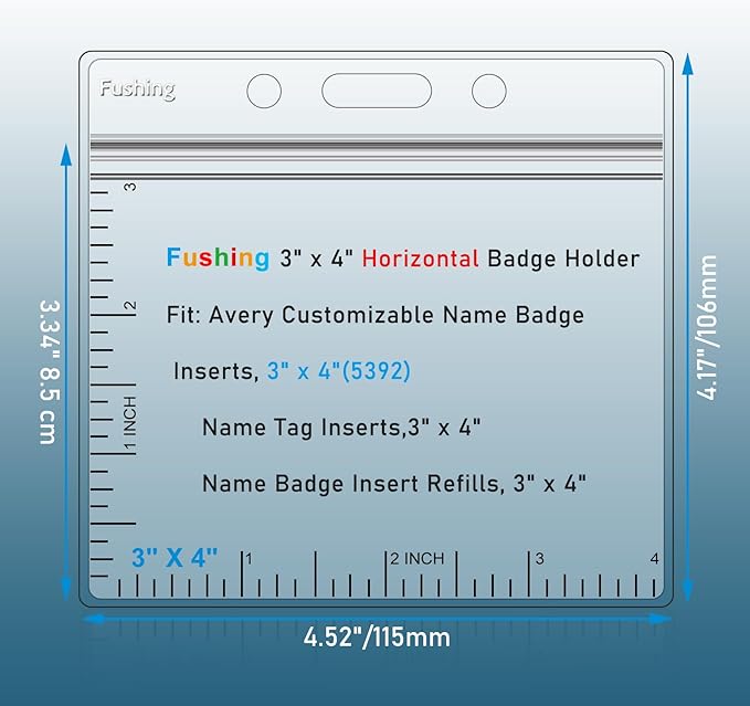 3x4 Inch Name Badge Holders - Fushing Clear Plastic Horizontal Name Tag Badge ID Card Holders for 3 x 4 Inch Name Badge Inserts or Name Tag Inserts (50)