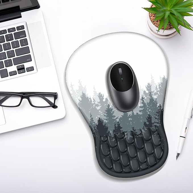 YIWEI Ergonomic Mouse Pad with Wrist Rest - Comfortable Office Mousepad with Memory Foam Wrist Support for Carpal Tunnel Relief, Mouse Pads with Non-Slip Base for Gaming and Home (Forest-2)