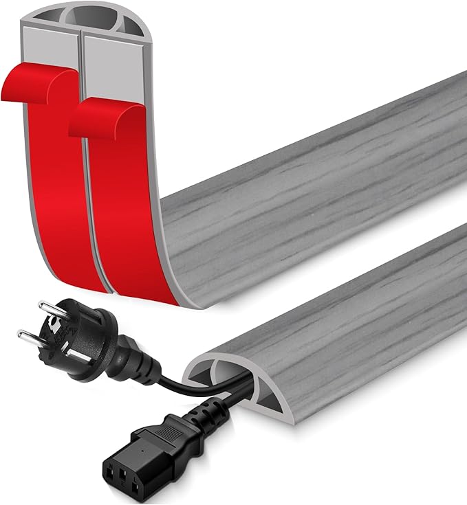 Floor Cord Cover for Wires on Floor Self Adhesive Cord Hider Floor Cable Management Wire Covers for Cords Protector Prevent Cable Trips Cord Cavity W 0.59" x H 0.31", Gray Wood, 10Ft
