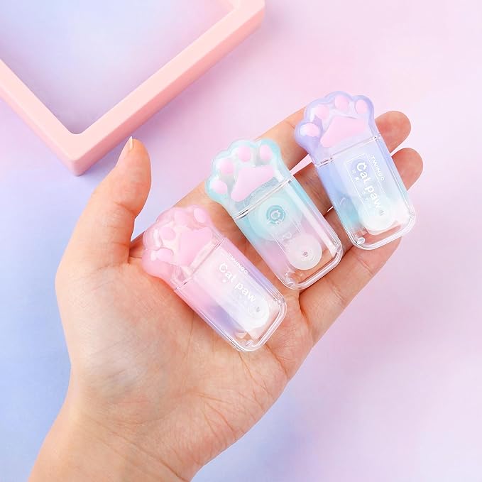 Kogcmeetl 3 Pack White Out Correction Tape, Cute Mini Correction Tape, Kawaii Cat Paw White Out Tape for Cat Lovers Students and School Office Supplies