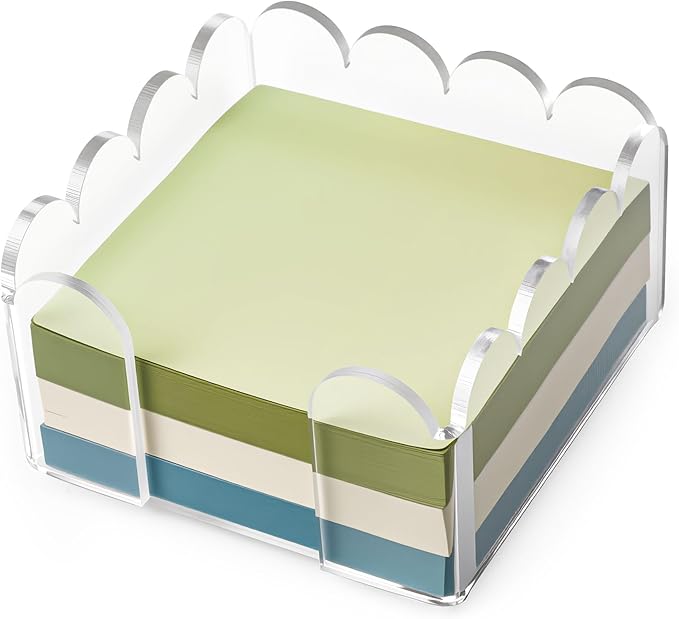 1 PC Scalloped Acrylic Sticky Note Holder 3"x3" Crystal Clear Sticky Note Holder Dispenser for Classroom, Desk Organizer Accessories for Dorm Room, School Office Necessities