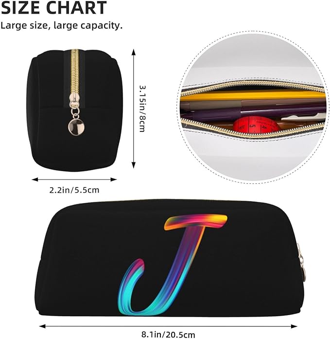Cute Initial Pencil Case for Kids Simple Leather Pencil Pouch for Boys Girls Letter Design Pencil Box Pen Bag Pencil Pouch Office Stationery Organizer, Rainbow Letter J