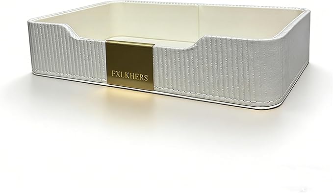 Valet Tray Nightstand Storage Organizer - PU Leather Desktop Storage Organizer Catchall Tray for Watch Wallet Phone Keys White|Beige (White)