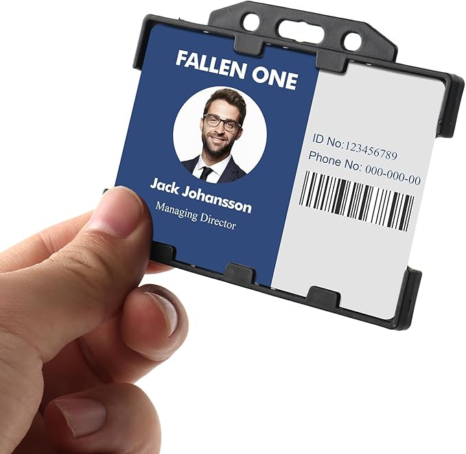 Fallen One 10 Pack Name Badge Holders, Black, Hard Plastic, Double Sided, Horizontal