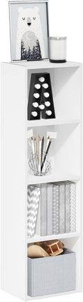 Furinno PASIR Book Shelf, 4-Tier Modern Bookshelf, Open Shelves Bookcase 9 x 12 x 42, for Living Room, Bedroom, Home Office, White