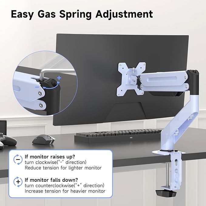 Suptek Monitor Mount Gas Spring Monitor Arm Desk Mount Fully Adjustable Fits 17-32inch Monitors Weight Capacity up to 22 lbs,Blue(MD8BLUE)