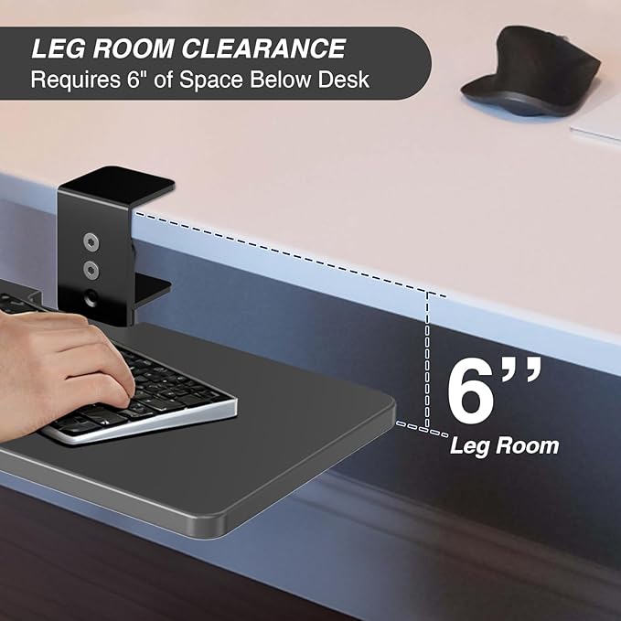 Large Under Desk Rotatable Computer Keyboard and Mouse Tray, 23 x 10 inch Extra Sturdy Desk Swivel Clamp, Ergonomic Keyboard & Mouse Tray for Typing in Home, Office Work, Black