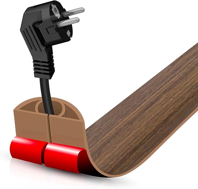 Floor Cord Cover Cable Cavity Self Adhesive Cord Hider Floor 3.3FT Floor Cable Management Power Cord Protector Floor Electric Cord Covers for Offices, Gym, Exhibitions (Misty Brown Wood, 1.18" x 3.3')