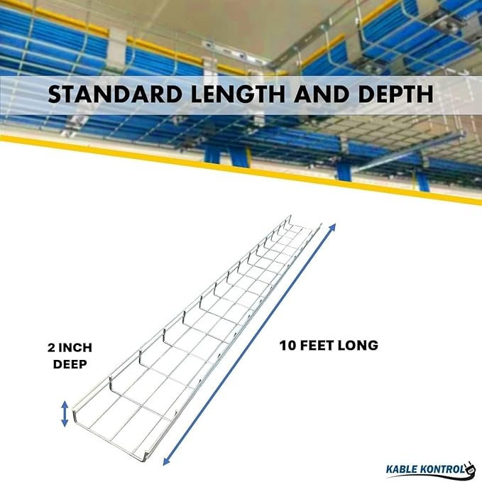 Kable Kontrol Cable Tray - 10 Feet Long x 12" W x 2” H - 72 Pcs Bulk Pack - Wire Mesh Tray Cable Management Rack Cords Organizer Cable Basket, Zinc Plated Steel NEC Approved for Network, Fiber Optic