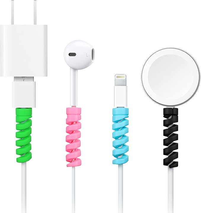 Jetec 24 Pcs Charger Cable Protector,Silicone Flexible Cable Saver,Spiral USB Mouse Wire Protector for Headphone Laptop Earphone Cell Phone Wrap Accessories (Black,Pink,Blue,Green)
