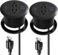 Desktop Power Grommet - Set of 2,3-inch,20W USB C Fast Charging,Fits 3-1/8" Holes.Round Recessed Power Strip Flush Mount Desk Grommet Outlet,2-AC Outlet,3-USB Port,5 ft Cord,Black
