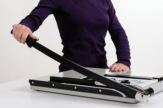 Dahle Vantage 18e Paper Trimmer, 18" Cut Length, 15 Sheet, Automatic Clamp, Adjustable Guide, Metal Base with 1/2" Gridlines, Guillotine Paper Cutter