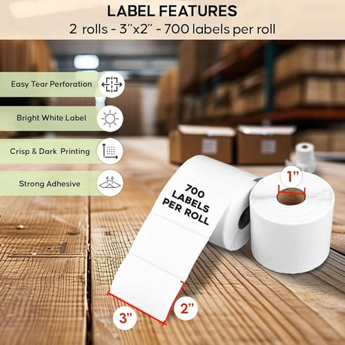2 Rolls of 3 x 2 Inches Direct Thermal Labels, Compatible with Arkscan and Zebra Label Printers, 700 Labels per Roll