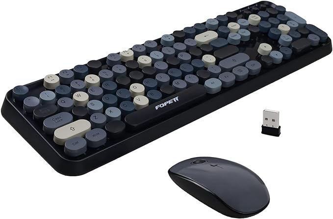 FOPETT Wireless Keyboard and Mouse Combo, 104 Keys Full-Sized 2.4 GHz Round Keycap Colorful Keyboards, USB Receiver Plug and Play, for Windows, Mac, PC, Laptop, Desktop (Grey)