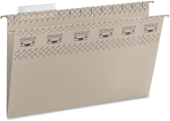 Smead TUFF Hanging File Folder with Easy Slide Tab, 1/3-Cut Sliding Tab, Legal Size, Steel Gray, 18 per Box (64093, Rod Color May Vary)