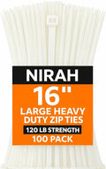 Large Zip Ties 16 inch Clear White Heavy Duty Cable Ties, 120 lbs Tensile Strength. UV resistant, Self-locking Wire Ties for Professionals, Office, Home, Garden, and Cable Management by Nirah
