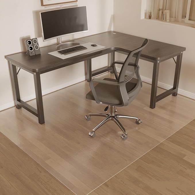 Tydle Chair Mat for Hard Floors, 48" x 60" Chair Mat for Hardwood Floor, Non-Slip Computer Under Desk Plastic Floor Mat for Work Gaming Chairs, Vinyl Hard Floor Protector for Home Office (Clear)