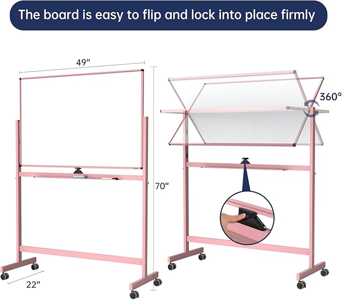 TSJ OFFICE Large Rolling Whiteboard - Dry Erase Magnetic 48 x 32 Inches White Board Height Adjust Double Sides Mobile Portable Easel on Wheels, Dry Erase Board with Stand for Office, Home & Classroom