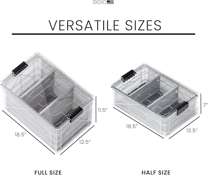 SIDIO CRATE Pro Pack - Two Full Size and One Half Size SidioCrate, Stackable Outdoor Organizer Storage Bins with Clear Lid and Dividers - Clear
