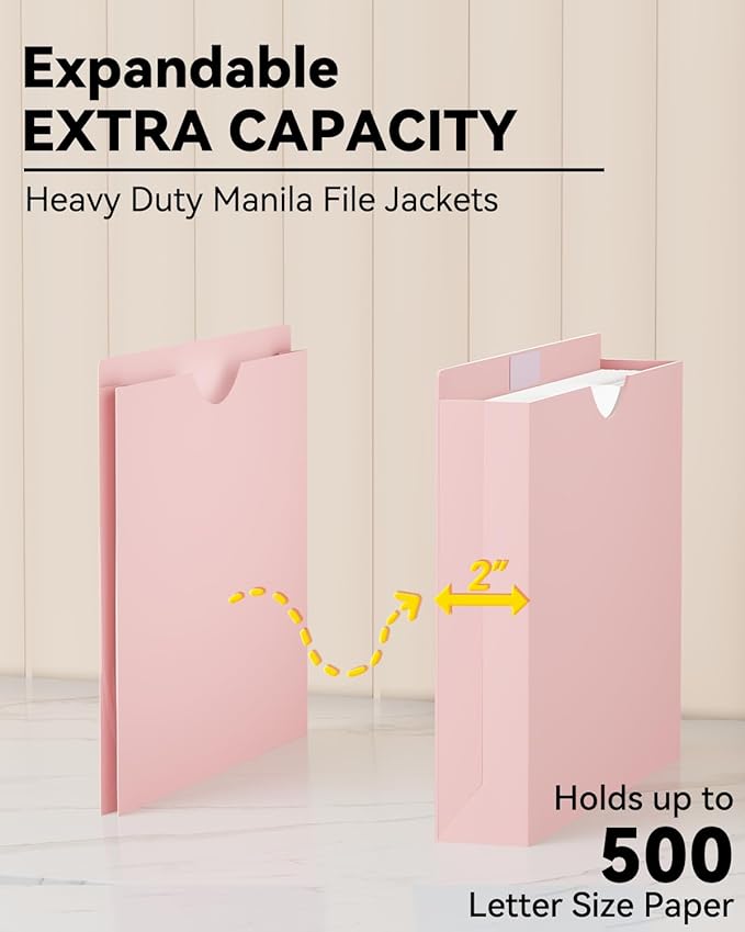 2 Inch Plastic Manila File Jacket & File Pockets,Heavy Duty 2 Inch Expanding Manila Pocket File Folders Letter Size,Reinforced Project File Jackets,Job Folders File Jackets-Assorted Color