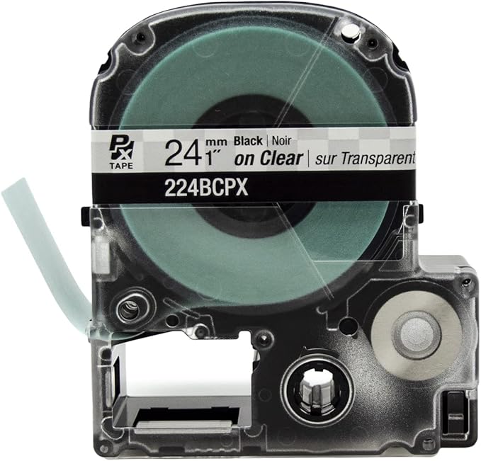 Epson LABELWORKS 224BCPX Genuine PET (Polyester) Tape Cartridge - Black on Clear Label Maker Tape - 1" (24MM) Wide, 30'