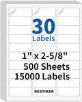 [500 Sheets 15000 Labels] BESTIKER Address Labels 1” x 2-5/8” Shipping Mailing Labels 30 per Page Printable FBA Barcode Label, Laser & Inkjet Printer Labels 30up White