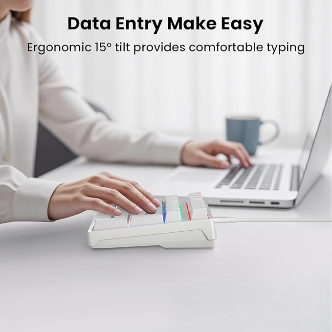 Gurjot Number Pad，Mechanical USB Wired Numeric Keypad with RGB LED Backlit,34 Keys Numpad Keyboard with PBT Keycaps Blue Switches for Windows/Mac Laptop,Computer,Desktop,PC,Notebook (White)