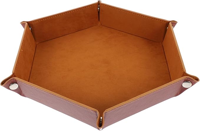 PU Leather Folding Valet Tray Small Jewelry Catchall Organizer for Desktop Storage Brown Compact Desk Tray for Home Office and Bedroom Sundries Management