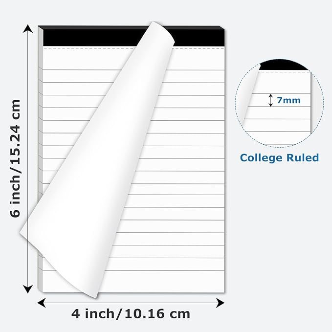 MuiAng 6 Pcs Perforated Note Pads College Ruled - 4" x 6" Inch Writing Notepad for Daily Planning - Perforated Small Notepads with 31 Sheets per Pad - Ruled Papers