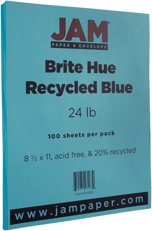 JAM PAPER Colored 24lb Paper - 90 gsm - 8.5 x 11 - Blue Recycled - 500 Sheets/Ream