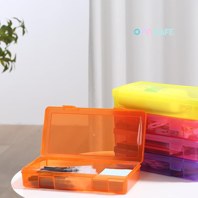 9 Pack Medium Colored Plastic Hobby Art Craft Organizer, Mini Plastic Storage Containers with Latching Lid, for Pencil Box, Lego, Crayon