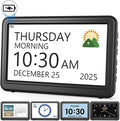 Clock with Day and Date for Elderly Battery Operated, Rechargeable Digital Calendar Clock with 12 Display Modes, 20 Alarms and Medicine Reminders, Dementia Clocks for Seniors Memory Loss Alzheimer's