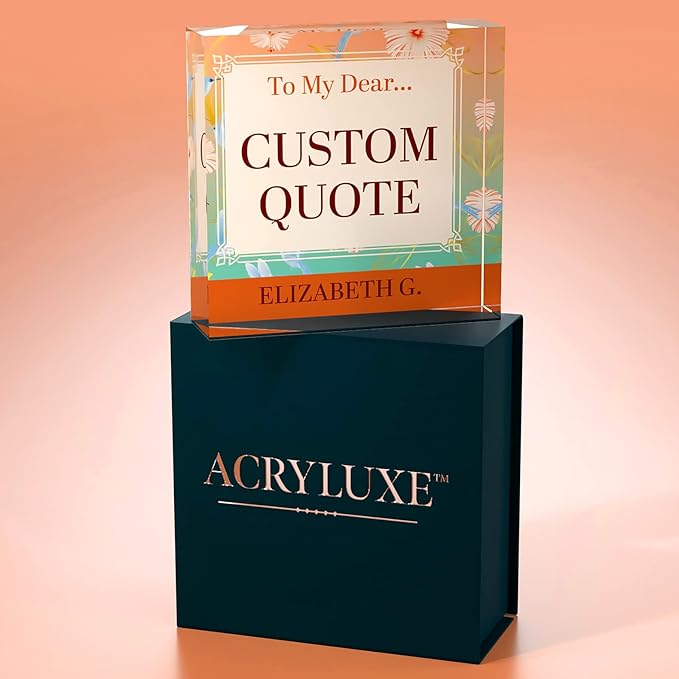 Personalized Gifts, Custom Quote Block Letter Board,Crystal-Clear Acrylic with Gift Box,17 Styles, Holiday and Christmas Gift for Mom, Dad, Girlfriend, Him or Her, Husband, Wife (4"x4, Flora)