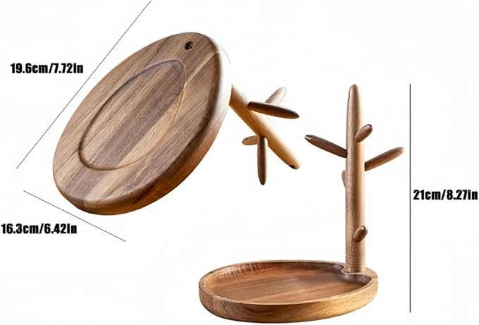 Solid Acacia Key Tray, Key Bowl for Entryway Table, Natural Catchall Tray with Key Holder Stand with 5 Hooks, Wooden Dish for Wallet, Watch, Jewelry Organizer
